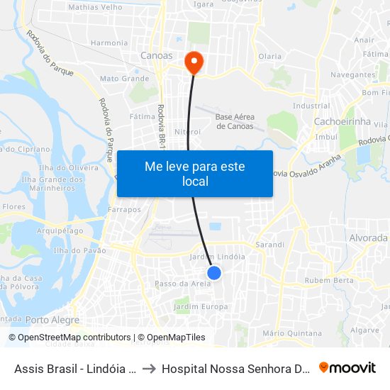 Assis Brasil - Lindóia [Centro] to Hospital Nossa Senhora Das Graças map