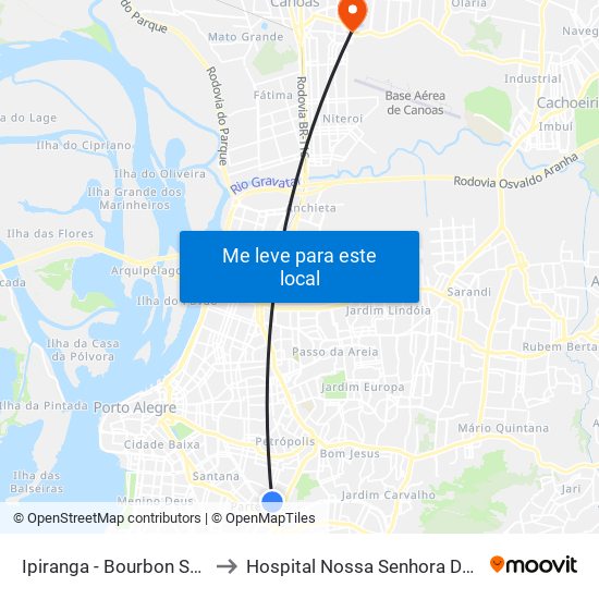 Ipiranga - Bourbon Shopping to Hospital Nossa Senhora Das Graças map