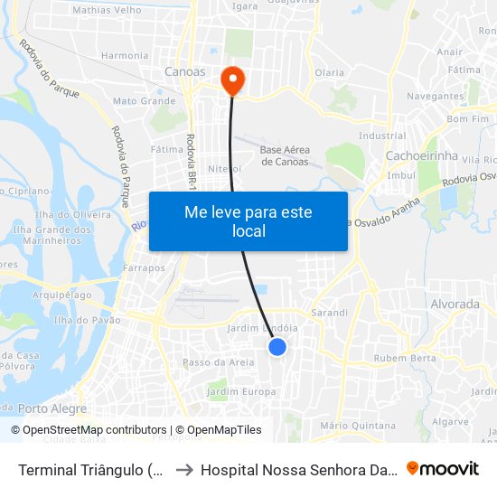 Terminal Triângulo (18)(24) to Hospital Nossa Senhora Das Graças map
