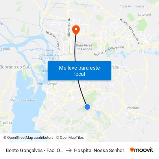 Bento Gonçalves - Fac. Odontologia Cb to Hospital Nossa Senhora Das Graças map