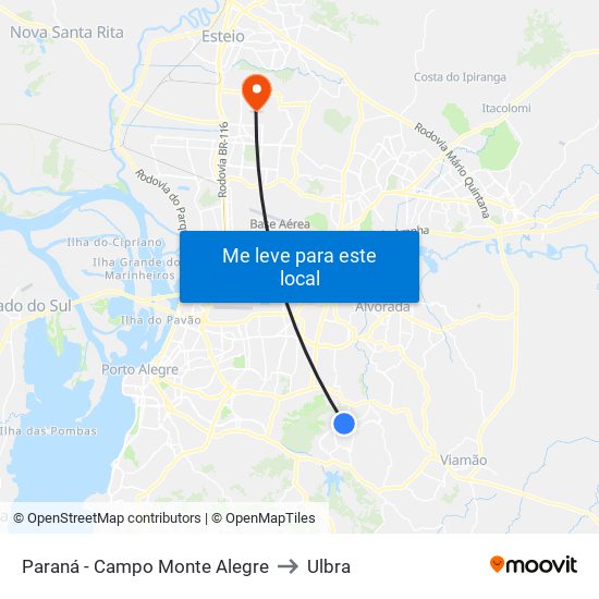 Paraná - Campo Monte Alegre to Ulbra map