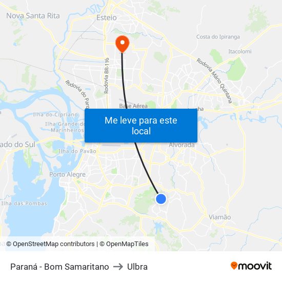 Paraná - Bom Samaritano to Ulbra map