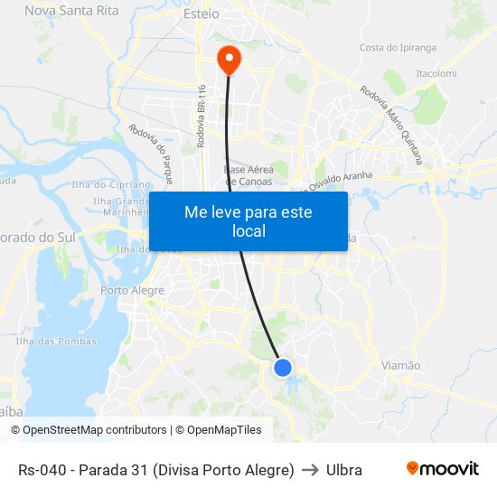 Rs-040 - Parada 31 (Divisa Porto Alegre) to Ulbra map