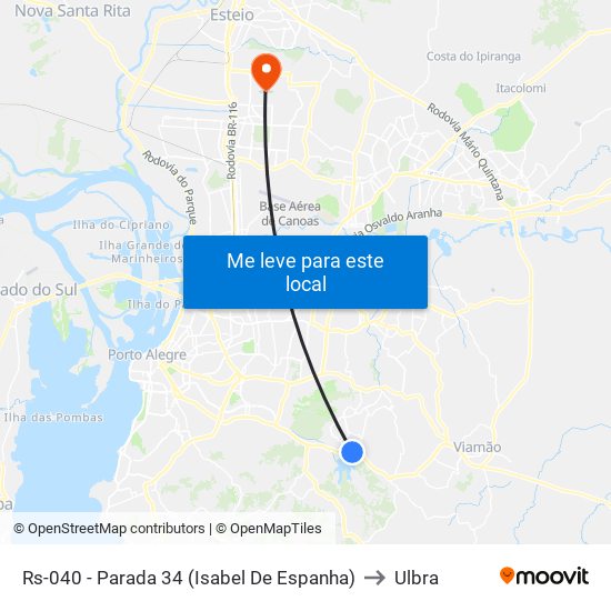 Rs-040 - Parada 34 (Isabel De Espanha) to Ulbra map