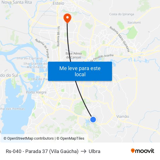 Rs-040 - Parada 37 (Vila Gaúcha) to Ulbra map