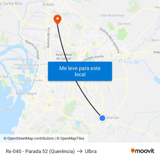 Rs-040 - Parada 52 (Querência) to Ulbra map