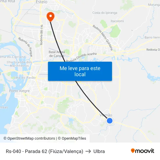 Rs-040 - Parada 62 (Fiúza/Valença) to Ulbra map