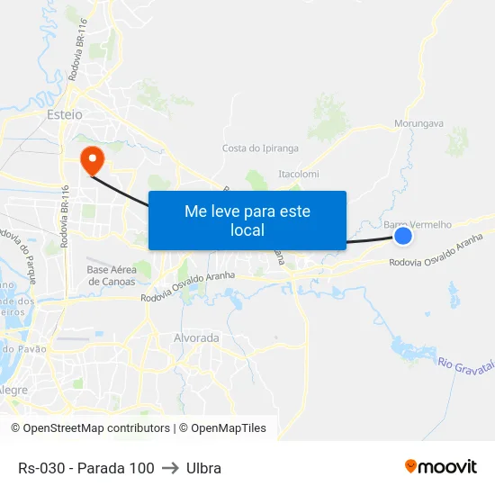 Rs-030 - Parada 100 to Ulbra map