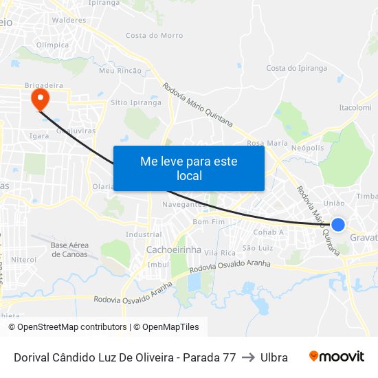 Dorival Cândido Luz De Oliveira - Parada 77 to Ulbra map