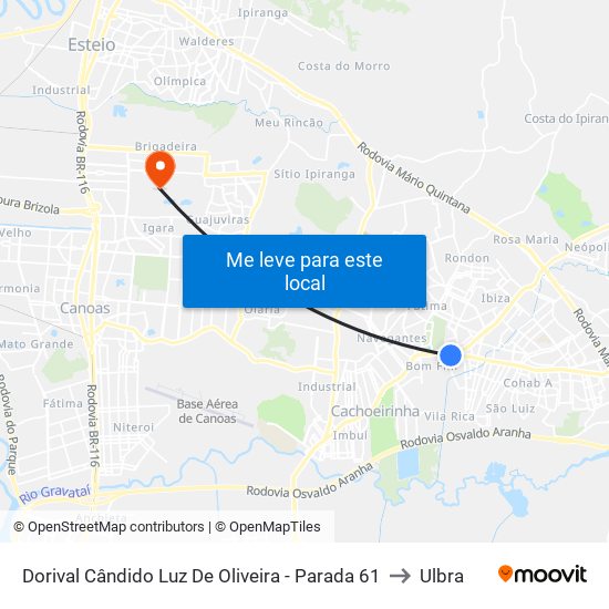 Dorival Cândido Luz De Oliveira - Parada 61 to Ulbra map