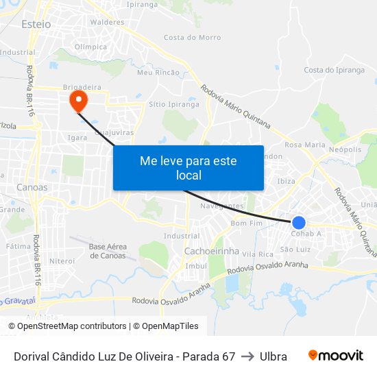 Dorival Cândido Luz De Oliveira - Parada 67 to Ulbra map