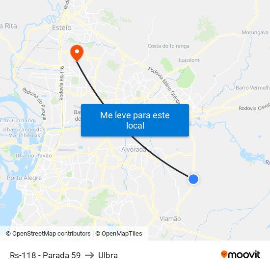 Rs-118 - Parada 59 to Ulbra map