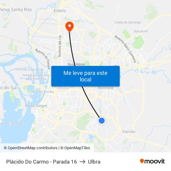 Plácido Do Carmo - Parada 16 to Ulbra map