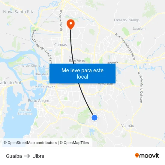 Guaíba to Ulbra map