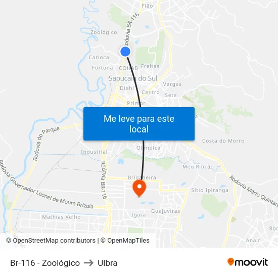 Br-116 - Zoológico to Ulbra map