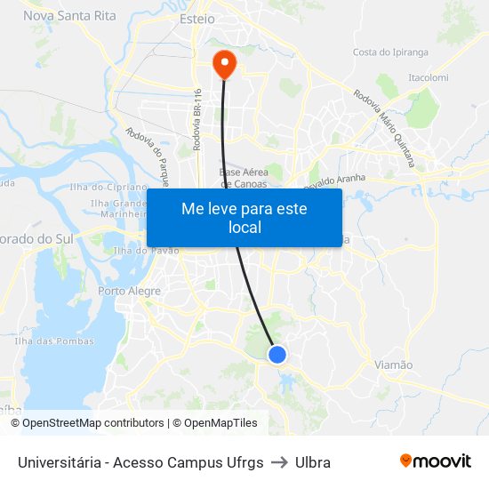 Universitária - Acesso Campus Ufrgs to Ulbra map