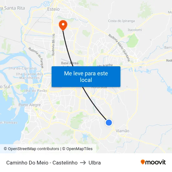 Caminho Do Meio - Castelinho to Ulbra map