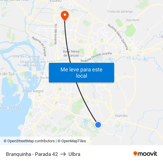 Branquinha - Parada 42 to Ulbra map