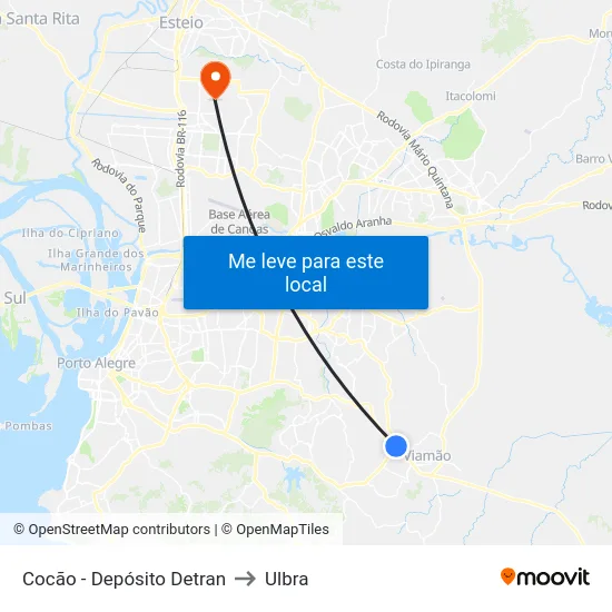 Cocão - Depósito Detran to Ulbra map