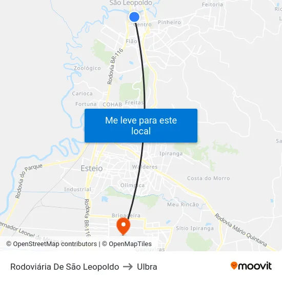 Rodoviária De São Leopoldo to Ulbra map