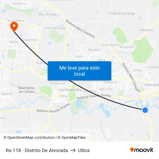 Rs-118 - Distrito De Alvorada to Ulbra map