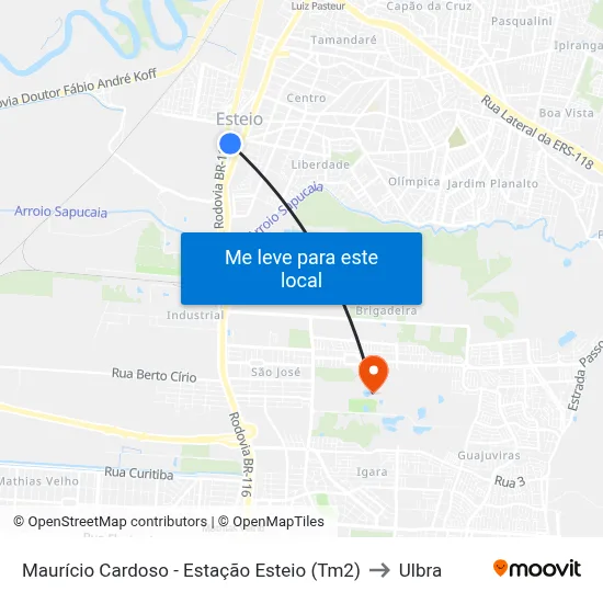 Maurício Cardoso - Estação Esteio (Tm2) to Ulbra map