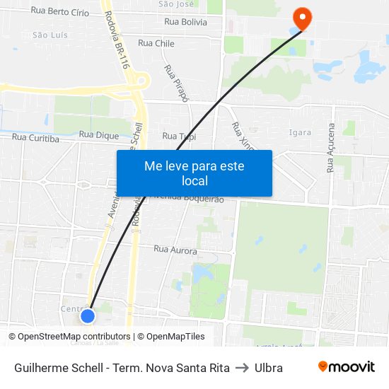 Guilherme Schell - Term. Nova Santa Rita to Ulbra map