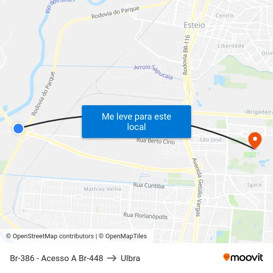 Br-386 - Acesso A Br-448 to Ulbra map