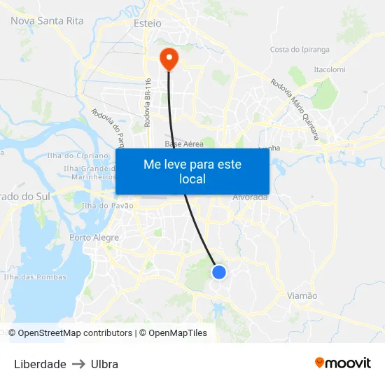 Liberdade to Ulbra map