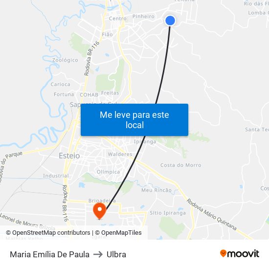 Maria Emília De Paula to Ulbra map