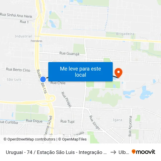 Uruguai - 74 / Estação São Luis - Integração Trem to Ulbra map