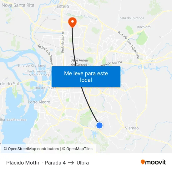 Plácido Mottin - Parada 4 to Ulbra map
