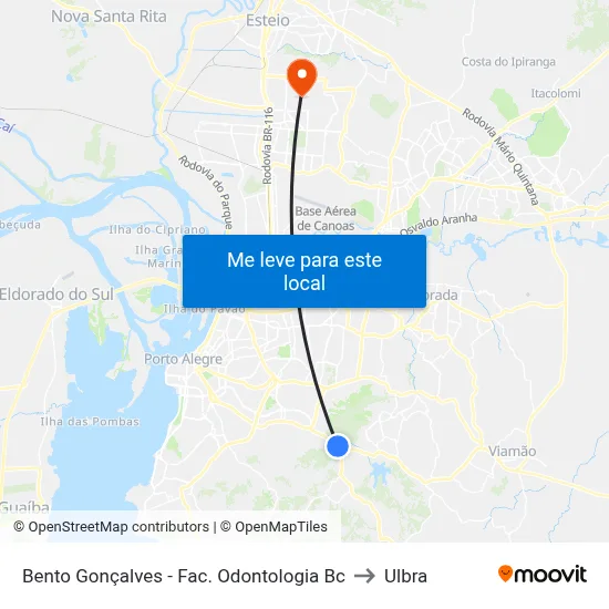 Bento Gonçalves - Fac. Odontologia Bc to Ulbra map
