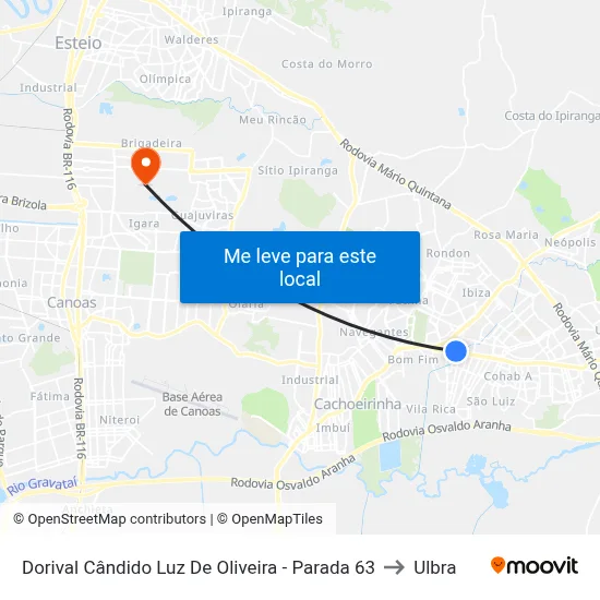 Dorival Cândido Luz De Oliveira - Parada 63 to Ulbra map