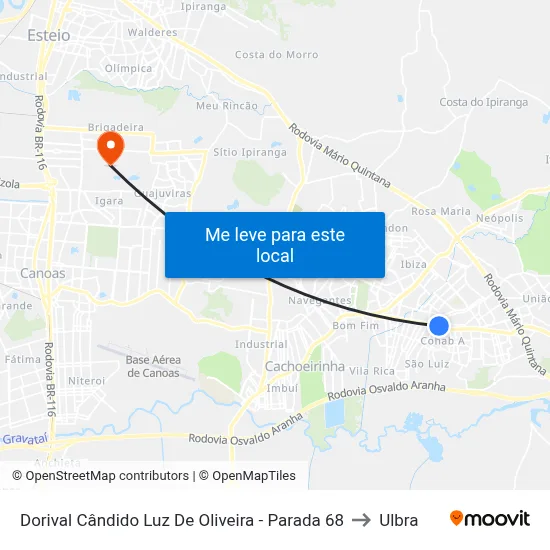 Dorival Cândido Luz De Oliveira - Parada 68 to Ulbra map