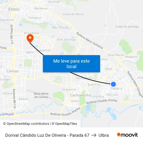 Dorival Cândido Luz De Oliveira - Parada 67 to Ulbra map