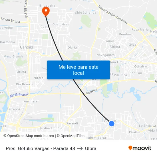 Pres. Getúlio Vargas - Parada 48 to Ulbra map
