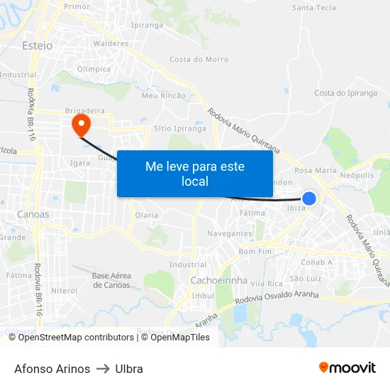 Afonso Arinos to Ulbra map