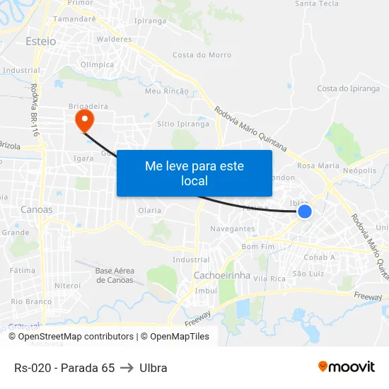 Rs-020 - Parada 65 to Ulbra map