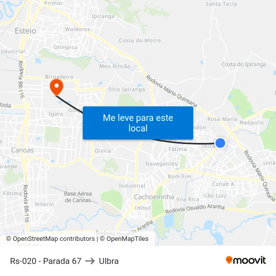 Rs-020 - Parada 67 to Ulbra map