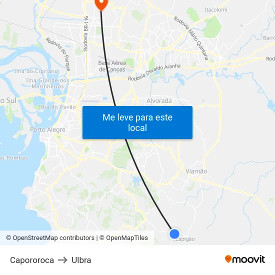 Capororoca to Ulbra map