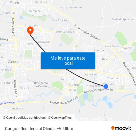 Congo - Residencial Olinda to Ulbra map