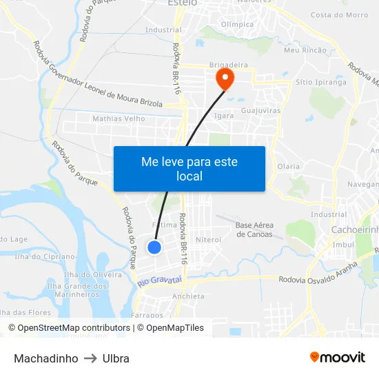 Machadinho to Ulbra map