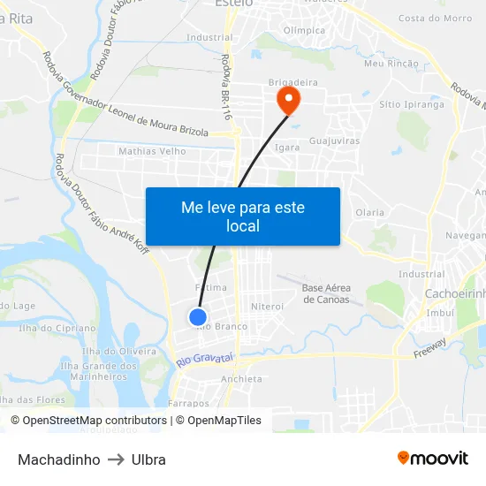 Machadinho to Ulbra map