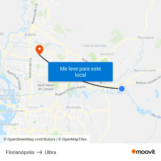 Florianópolis to Ulbra map