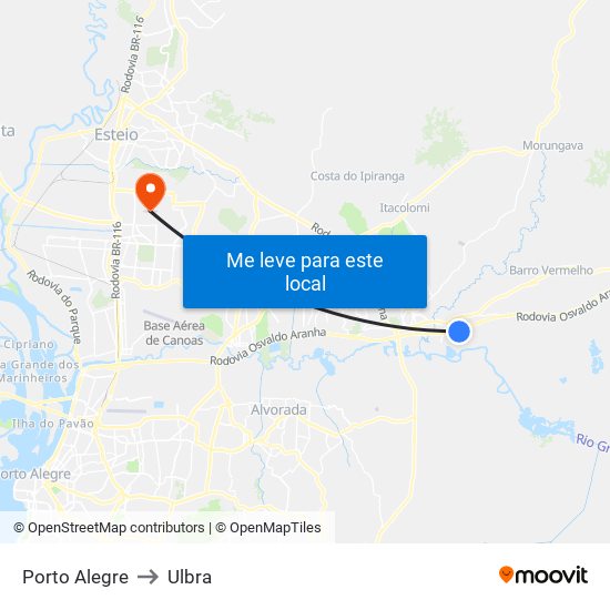 Porto Alegre to Ulbra map