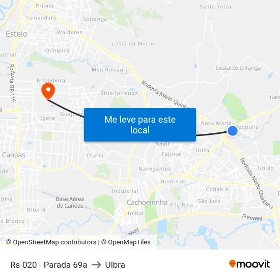 Rs-020 - Parada 69a to Ulbra map