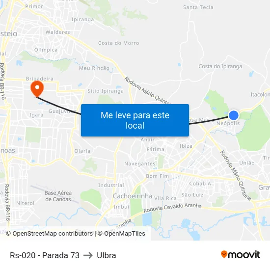 Rs-020 - Parada 73 to Ulbra map