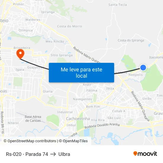 Rs-020 - Parada 74 to Ulbra map