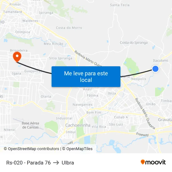 Rs-020 - Parada 76 to Ulbra map